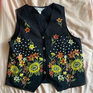 VINTAGE Black Floral Vest - runs large